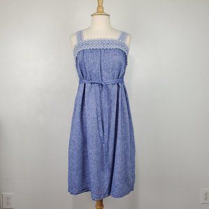 Isabel Linen Blend Sleeveless Belted Summer Maternity Dress Embroidery Size L